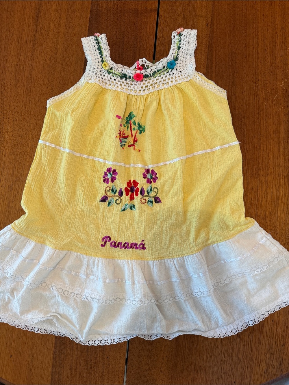 Yellow Panama Embroidered Crochet-Trim Girls' Dress size 4